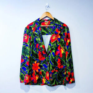 TANJAY Blue & Green Floral Blazer | Vibrant Print | Size 14 *
